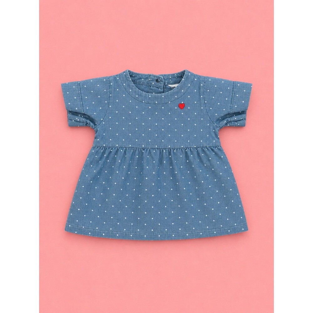 Carter’s Baby Girl Chambray Polka Dot Dress – 3 Months – Red Heart Accent